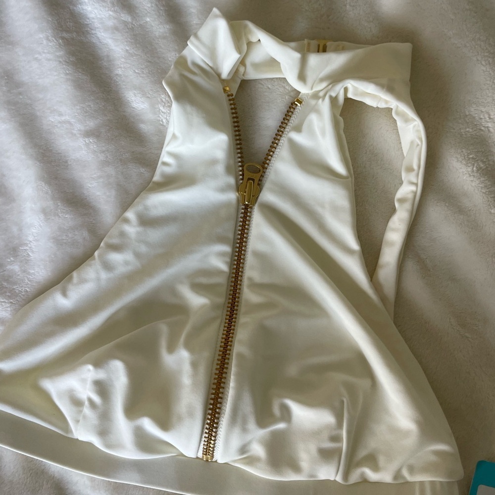 Beach Bunny White Swimwear with Gold Zipper